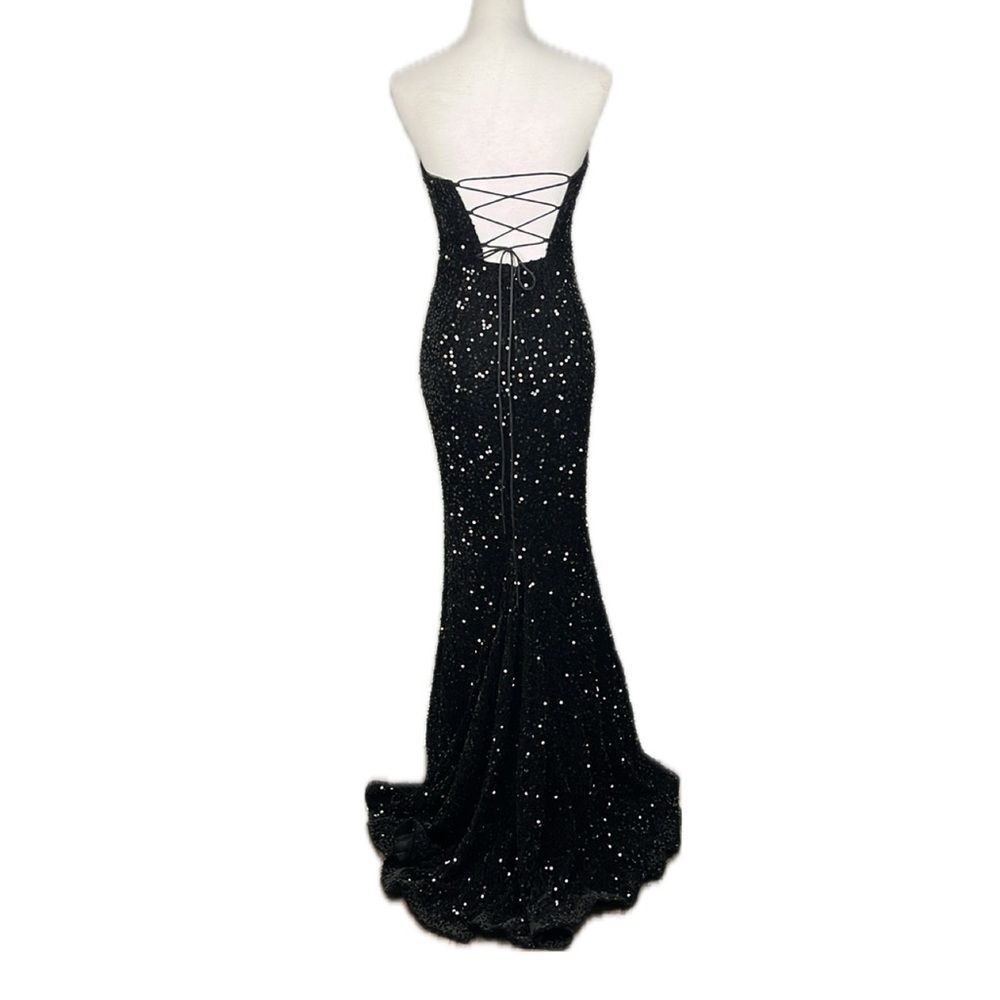Black Velvet Sequin Mermaid Prom Dress Gown Size 4 Sweep Train Corset Back Gala - Picture 4 of 16